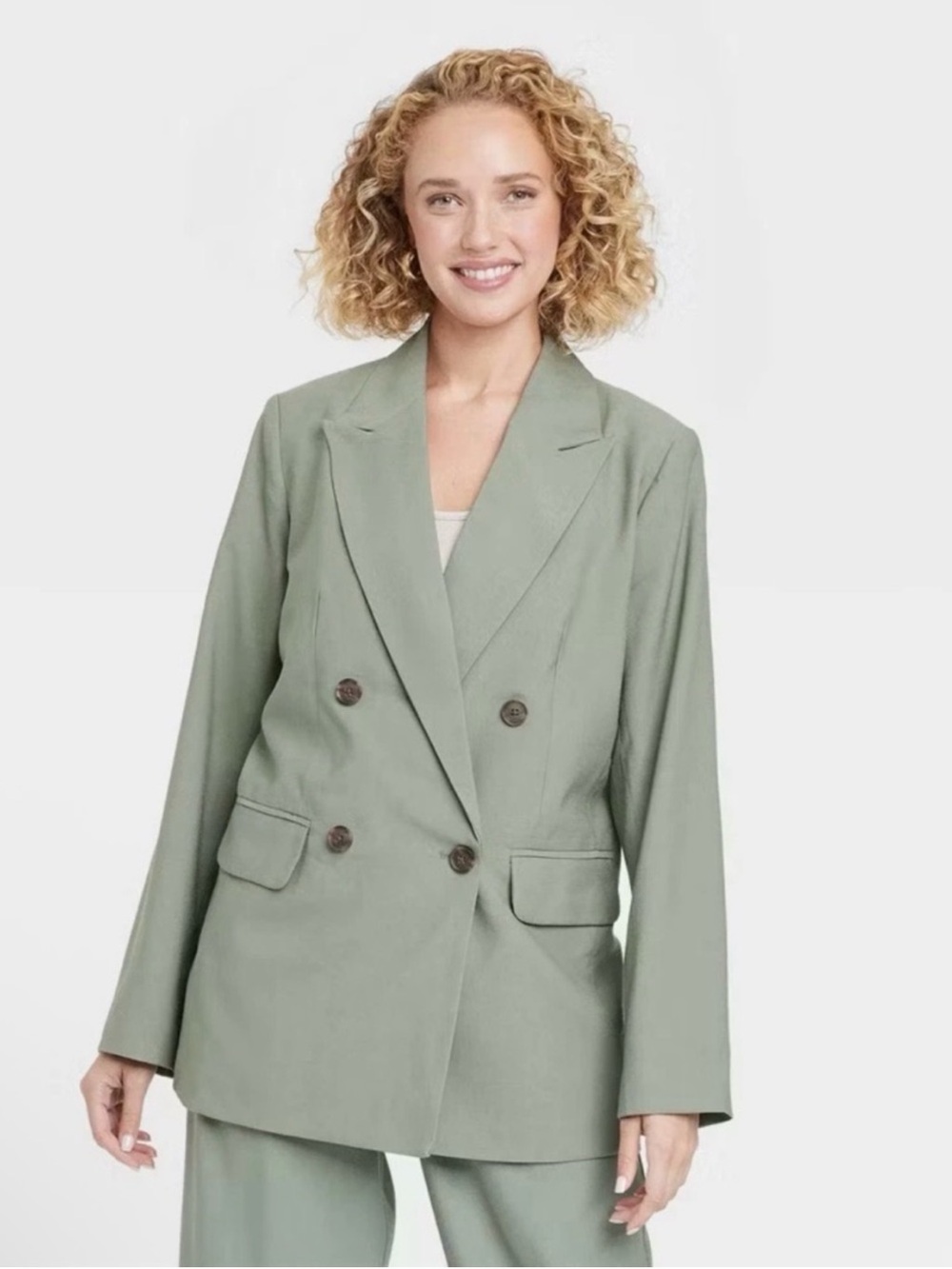A New Day Double-Breasted Sage Green Blazer Jacket